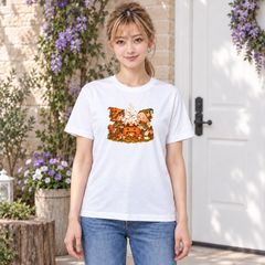 ハロウィン まばたき幽霊マシュマロの焚き火 半袖Tシャツ ホワイト