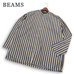 【美品】BEAMS ビームス 通年★ 長袖 ストライプ イージー バンドカラー オーバーサイズ シャツ Sz.L メンズ