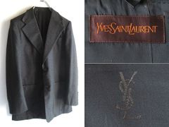 希少 80sビンテージ YVES SAINT LAURENT イヴサンローラン YSLロゴ裏地 ドット柄 ウール 2Bテーラードジャケット 170-92-78 チャコール