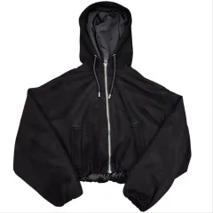 ZARA クロップド スウェード フード ジップアップ ジャケット ブラック
