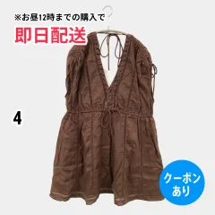 シャツ/ブラウス 4 ブラウン コットン 無地 ライン柄 ミドル丈 袖なし ノーカラー レディース