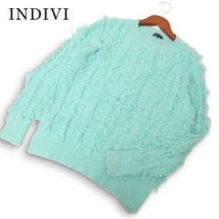 INDIVI インディヴィ 秋冬★ フリンジ ケーブル編み プルオーバー ニット セーター Sz.38 レディース