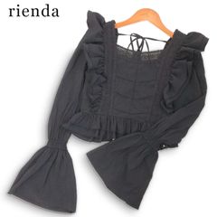 rienda リエンダ 通年★ 長袖 ショート フリル レース ブラウス Sz.S レディース 黒