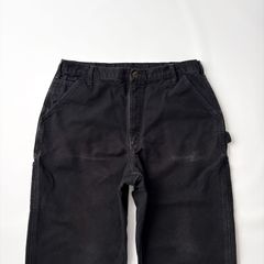 Carhartt カーハート ペインターパンツ W38 L36 シングルニーパンツ ダックパンツ ダック地 革タグ 鬼ヒゲ 厚め生地 トリプルステッチ ジッパーフライ メキシコ製 ブリーチ痕 アタリ ブラック 黒 メンズ ワークパンツ コットン 古着