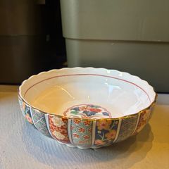 【東あずま店 併売品】 有田焼　陶扇　田扇　鉢　深鉢　盛り鉢　煮物鉢　間取花絵　和食器　花柄食器　21㎝ 食器 皿 瀬戸物 陶器 金彩 うつわ 器 フリーカップ 鉢