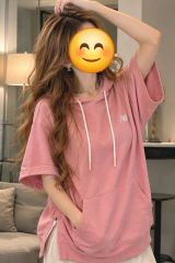 ニューバランス 半袖 ジッパースリットフーディー Tシャツ ピンク 95m