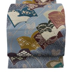 袋帯 秀品 やまと 冊子 若松 箔 金糸 青灰色 六通 正絹 【中古】
