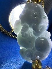 美品 天然翡翠A貨 藍水貔貅ペンダント 鑑定書付 6881-1/4