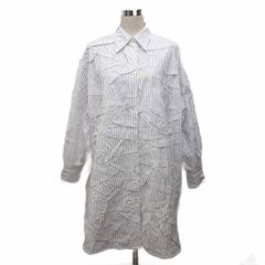 エムエムシックス メゾンマルジェラ MM6 Maison Margiela 20AW Crushed Poplin Shirt Dress シャツワンピース ドレス ミモレ ロング 長袖 ストライプ柄 XS 白 ホワイト 青 ブルー S32CU0141