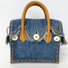 Carving Tribes/カービングトライブス デニム ハンドバッグ/トートバッグ ブルー フリンジ ステッチ レディース[OL02562]