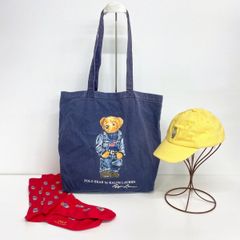 まとめて3点セット ポロラルフローレン/POLO RALPH LAUREN ポロベア トートバッグ キャップ ソックス ネイビー イエロー レッド[OO01276]