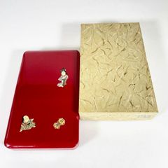 京四緋/人形七色 書道セット 硯/水滴付き 朱塗り 童子柄 習字道具 伝統工芸 文房具[OP01164]