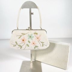 ビーズバッグ/ハンドバッグ ホワイト 花柄 総ビーズ がま口 和装小物 レディース パーティーバッグ[OP01163]