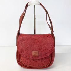 LA by ALLANT オーストリッチ型押し ショルダーバッグ レッド/赤系 レディース フラップバッグ[OR03747]