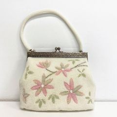 ビーズバッグ ハンドバッグ 花柄 がま口 ホワイト/ピンク/グリーン パーティーバッグ/和装バッグ レディース[OO01322]