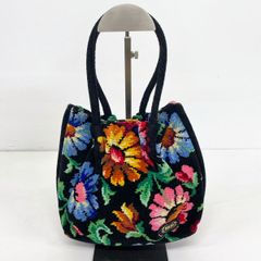 美品 FEILER/フェイラー ハンドバッグ/トートバッグ シュニール織 花柄 ブラック/マルチカラー レディース[OQ05172]