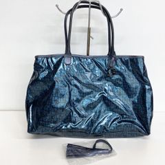 GHERARDINI/ゲラルディーニ トートバッグ/ハンドバッグ ネイビー系 総柄 Gロゴ金具 チャーム付き MADE IN JAPAN[OZ02877]