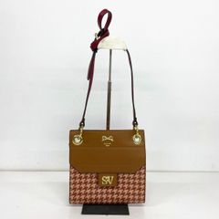 Samantha Vega/サマンサベガ ショルダーバッグ 千鳥格子柄 リボンモチーフ ブラウン/ボルドー レディース SVロゴ金具[OK06370]