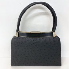 美品 オーストリッチ ハンドバッグ ブラック / レディース 鞄 トートバッグ / クイルマーク 黒 ゴールド金具[OM04565]
