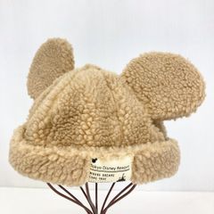 美品 東京ディズニーリゾート/ミッキー/ボアキャップ/帽子/ベージュ/耳付き/ロールキャップ/Tokyo Disney Resort[OA07153]