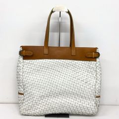 CASTELLARI MILANO/カステラーリ トートバッグ/ハンドバッグ ホワイト×ブラウン イントレチャート/編み込み MADE IN ITALY[OO01370]