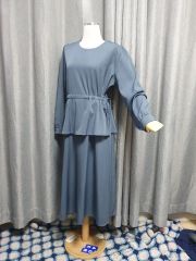 ウエスト紐 ブルー マキシワンピース