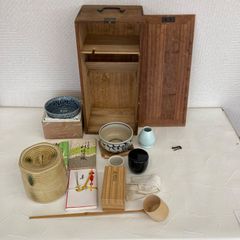 抹茶 茶道具 お手前セット 木製収納箱付き 茶碗 水指 棗 柄杓 茶杓