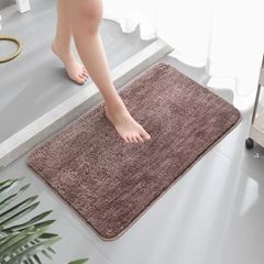 ふわふわ バスマット 40×60cm 吸水速乾 足ふきマット 滑り止め付き 洗える 丸洗いOK もこもこ 毛足長め お風呂マット 洗面所 玄関マット 柔らかい 脱衣所 マット おしゃれ シンプル 速乾マット バスルーム用　ブラウン