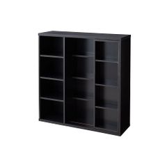 スライド式本棚 幅90cm シングル 4段 木製 書棚 コミックラック 収納 大容量 ブックシェルフ 木目 おしゃれ ブックラック 書斎棚 スライド書棚 スライド棚 本 ディスプレイラック (ブラック, 単品)ｍａ f935aa9d