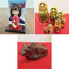 民芸品 置物 3点 まとめ売り 木彫りの熊 マトリョーシカ こけし 昭和レトロ インテリア お土産