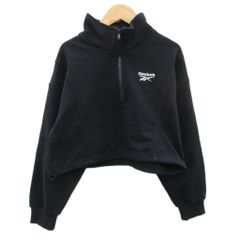リーボック Reebok プルオーバー M 黒 ブラック ハーフジップ 長袖 ショート丈 /HO46 ■GY75