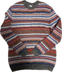 ZARA ザラ ニット ストライプ パータン セーター オレンジ レッド XL