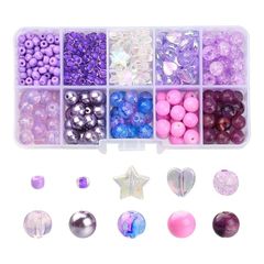 HappyHome ビーズ 手芸 ガラスビーズ ジュエリービーズ 丸 星 ハート 708個 ハンドメイド ブレスレット 手作りアクセサリー 手芸 DIYパーツ (パープル) 0