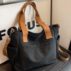 大容量 2wayショルダーバッグ 　キャンバス トートバッグ　男女兼用　 ブラック