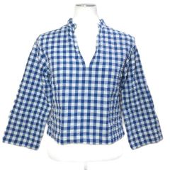 ポロ バイ ラルフローレン Polo by Ralph Lauren クロップドシャツ プルオーバー ギンガムチェック シアサッカー 長袖 キーネック 小さいサイズ XXS 150/76A ブルー ホワイト /X