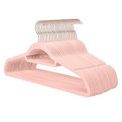 【新品】 衣類ハンガー ベーシックハンガー かたくずれ防止 スーツ バスタオル スカートハンガー 滑らないハンガー ズボン・スラックスハンガー 360度回転フック 薄型 多機能収納ハンガー 頑丈 衣類変形にくい 10本組 ピンク 45CM