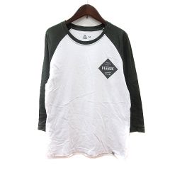 リーボック Reebok カットソー Tシャツ クルーネック プリント 長袖 バイカラー M 緑 グリーン 白 ホワイト /MN