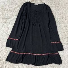 《良品》Happy walk トップス ブラック L チュニック 刺繍 ナチュラル