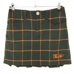 【超美品】ダンスウィズドラゴン スカート グリーン×オレンジ 格子チェック 裏地付 レディース 1(S) ゴルフウェア Dance With Dragon