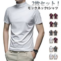 ハイネック Tシャツ 半袖 メンズ 夏 2枚セット ハイネックtシャツ ゴルフtシャツ スポーツウェア ゴルフウェア モックネックシャツ ストレッチ 無地 メンズtシャツ モックネック トップス カッ#angelsjy2175