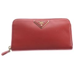 PRADA (プラダ) サフィアーノ 三角ロゴ レザー ロングウォレット レッド 1M0506
