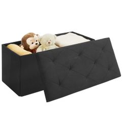 ☆新品☆VECELO 収納スツール オットマン リネン 幅76×奥行38×高さ38cm 耐荷重100kg 折りたたみ式 踏み台 足置き ベンチ 玄関 寝室 おもちゃ 衣類 化粧品ボックス ブラック d44fb713