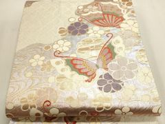 平和屋本店▼佐賀錦　六通柄袋帯　花蝶文　幻彩　純金箔二重織　正絹　逸品　DABL7572sf