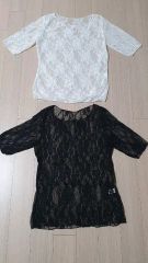 レイヤード 7分袖Tシャツ ブラック/ホワイト 2種セット