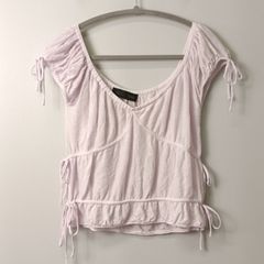 ★完売商品★ザラ ZARA リボン ロマンティック オフショルダー可 トップス 【USA/S】ピンク系