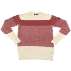 중고 ジースターロウ G-STAR RAW コットン クルーネック プルオーバーニット アイボリーxレッド系 サイズXS メンズ