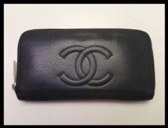■シャネル 14番台 ココマーク キャビアスキン ラウンドファスナー長財布 CHANEL■1001pl3143-5M