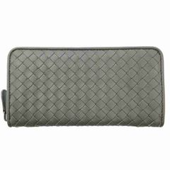 BOTTEGAVENETA ボッテガヴェネタ イントレチャート ラウンドファスナー長財布 長財布 メンズ レザー グレー 中古