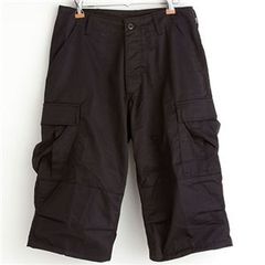 普段使いにも映えるミリタリーパンツ アメリカ軍BDU クロップド カーゴパンツ 迷彩服 レプリカ 7分丈 リップストップ 6ポケット（Mサイズ / ブラック）