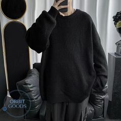 ニットセーター メンズ リブ クルーネック トップス ニット セーター 無地 秋冬 シンプル 長袖 男性 秋冬 防寒 ゆったり